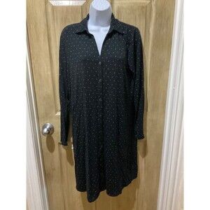 J. Jill Wearever Collection Black Polka Dot Button Down Stretch Dress Size M EUC
